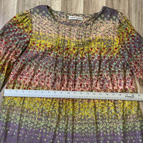 Tsumori Chisato Womens Multicolor Floral Pleated Front Midi Aline Dress Size 2 - Picture 6 of 11